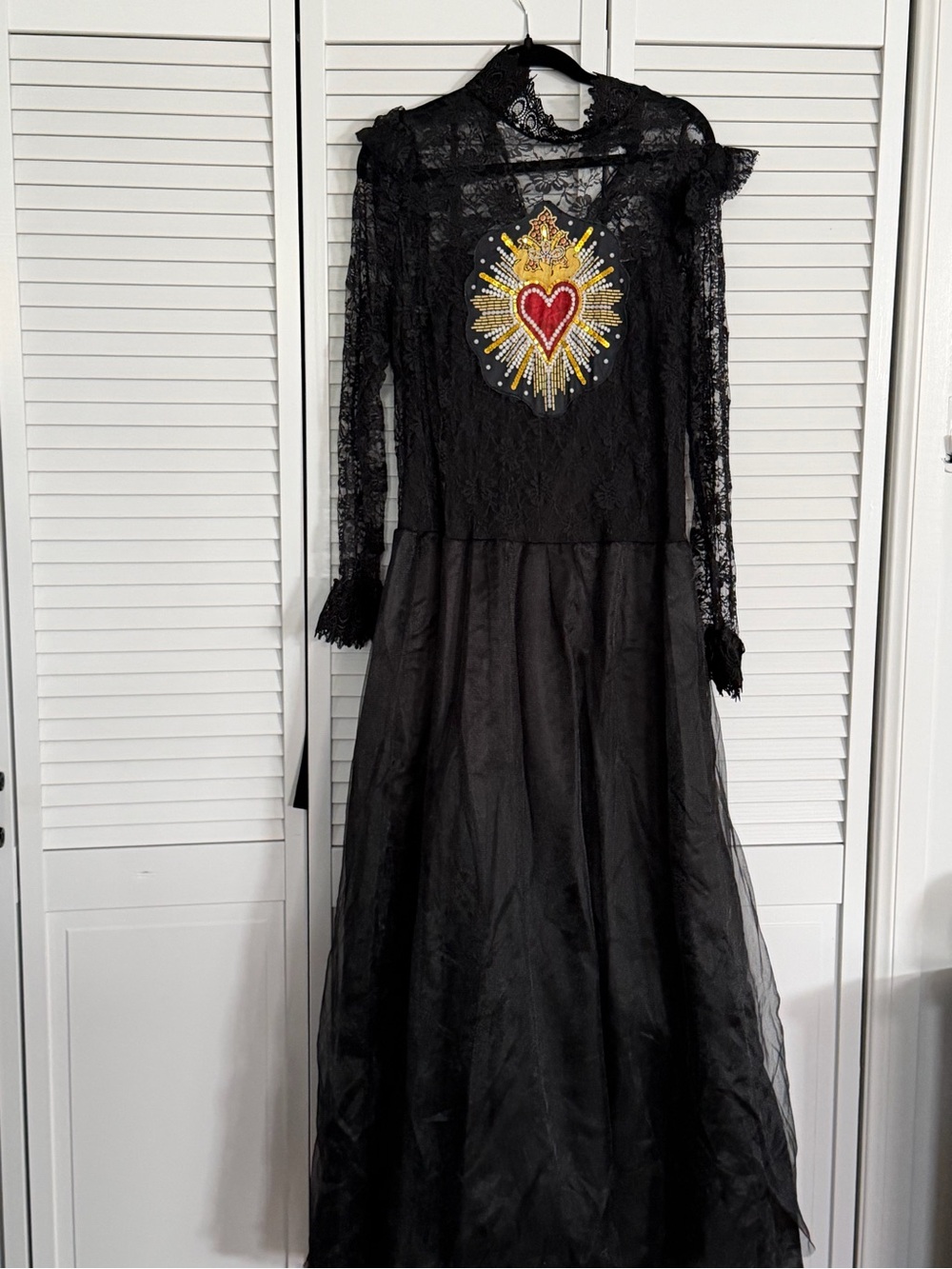 CATRINA DRESS Black Lace Evening Dress with Embellished Heart Detail